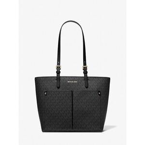 Michael Kors‎ Jet Set Medium Logo Pocket Tote Bag~MK LOGOS~BLACK~NWT